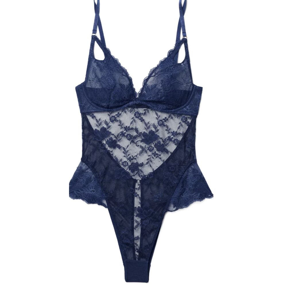 Adore Me Julianna Dark Blue Lacey Bodysuit